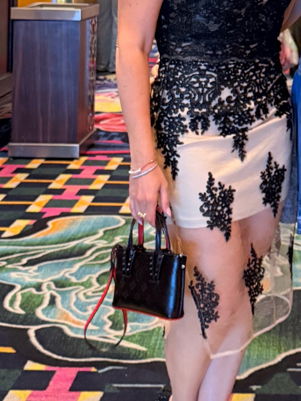 Black Lace-Overlay Pencil Skirt in Nude/Black with top